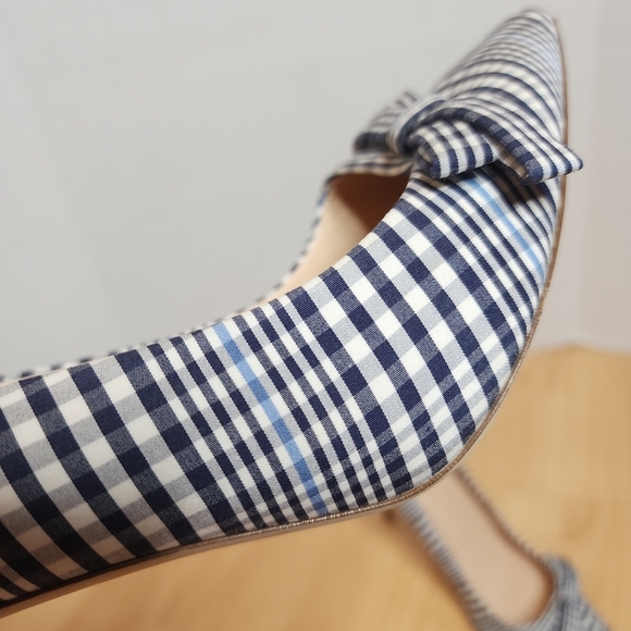J. Crew Blue White Plaid Bow Pump Pointed Toe Heels Size 9.5 - Picture 9 of 16